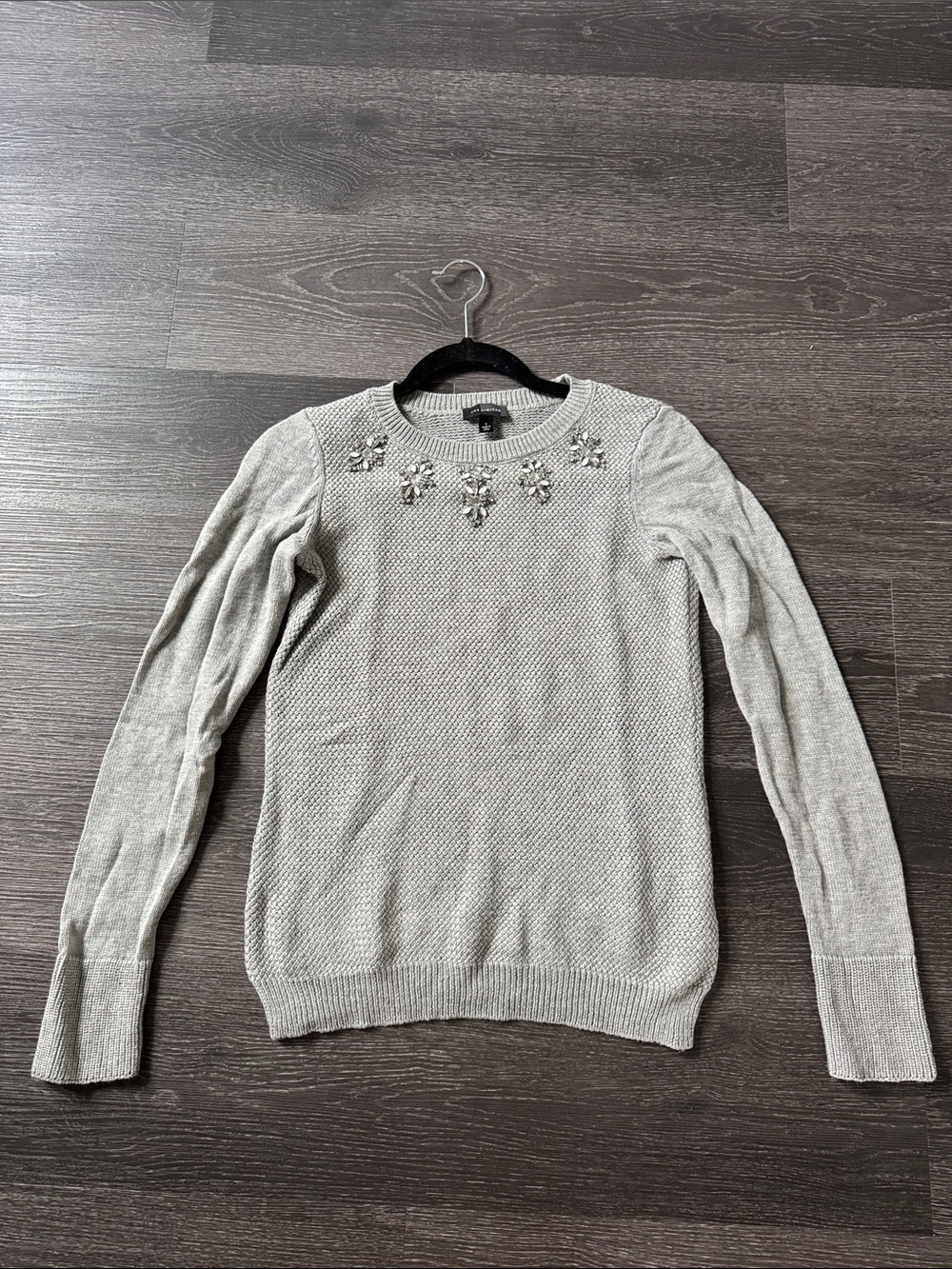 The Limited Light Gray Jeweled Crewneck Sweater